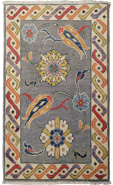 Gray Floral Wool Kazak Oriental Foyer Rug 2x3