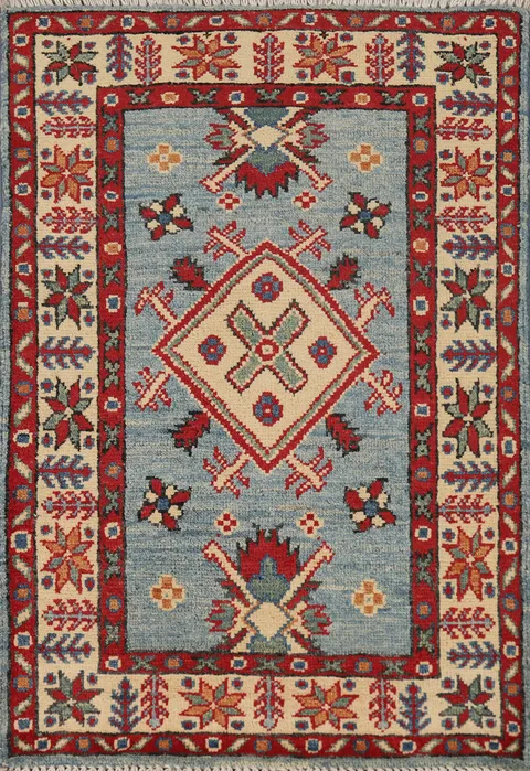 Handmade Blue Kazak Oriental Accent Rug 2x3