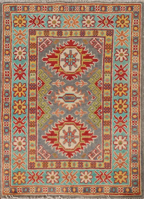 Traditional Gray Kazak Oriental Foyer Rug 2x3
