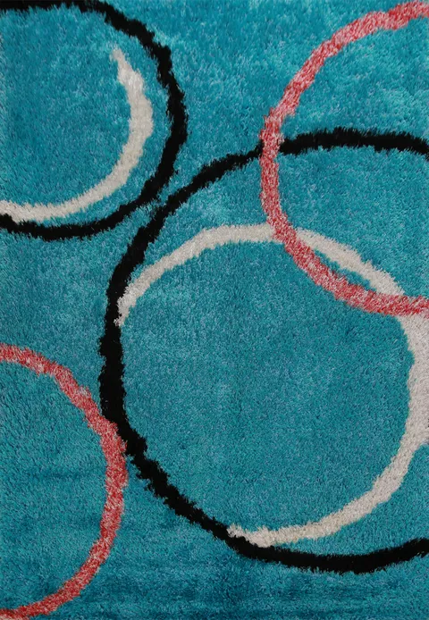 Turquoise Blue Plush Shaggy Oriental Area Rug 5x8