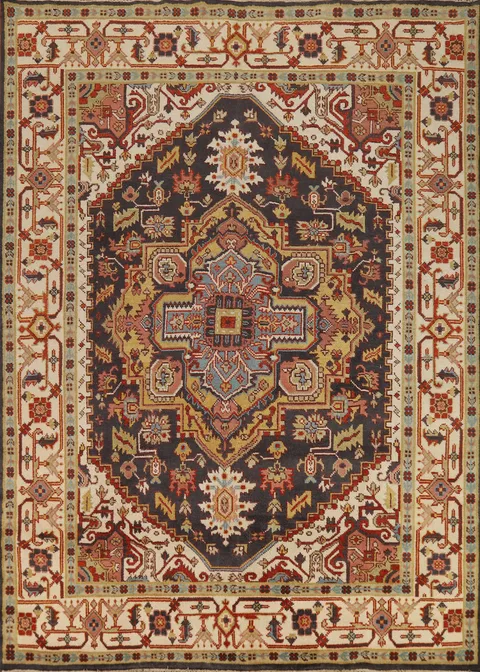 Charcoal Gray Wool Heriz Serapi Indian Area Rug 8x10