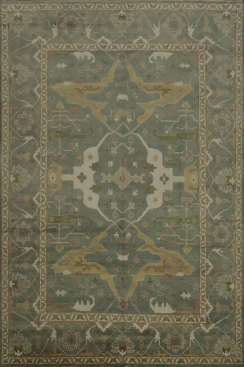 All-Over Gray & Green Oushak Indian Large Rug 12x17