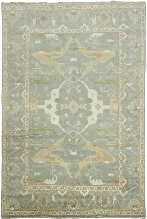 All-Over Gray & Green Oushak Indian Large Rug 12x17