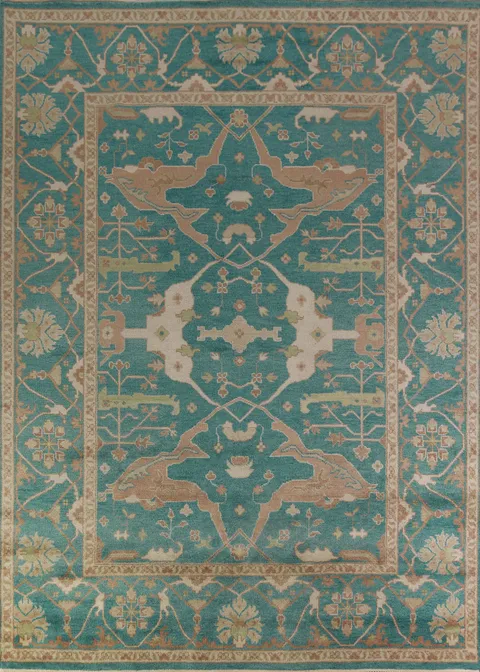 All-Over Green Wool Oushak Indian Area Rug 9x12
