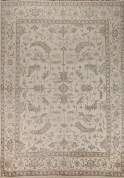 All-Over Ivory Floral Oushak Indian Area Rug 8x12