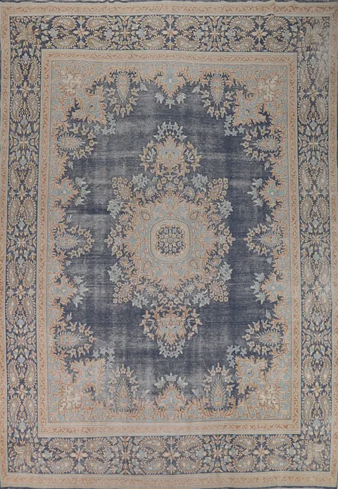 Blue Medallion Kerman Persian Area Rug 10x13
