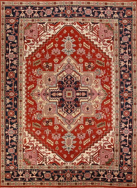 Geometric Wool Heriz Serapi Indian Area Rug 9x12