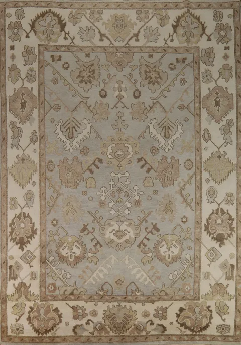 Gray & Ivory Wool Oushak Indian Area Rug 9x12