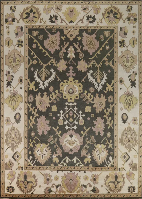 Charcoal & Ivory Wool Oushak Indian Area Rug 9x12