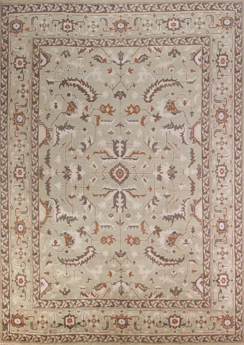 All-Over Light Green Oushak Indian Area Rug 9x12