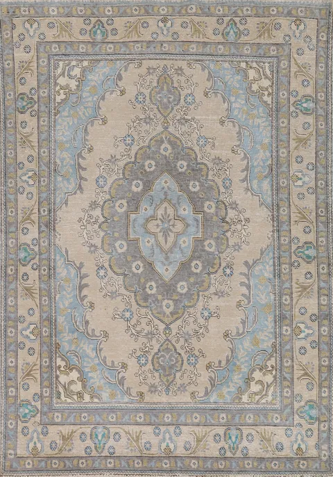 Geometric Wool Tabriz Persian Area Rug 6x9