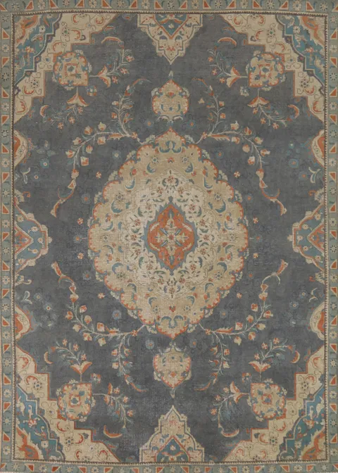 Gray Blue Medallion Tabriz Persian Area Rug 8x10