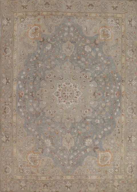 Gray Wool Floral Tabriz Persian Area Rug 6x9