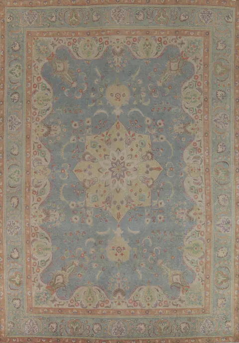 Vintage Blue Tabriz Persian Area Rug 10x13
