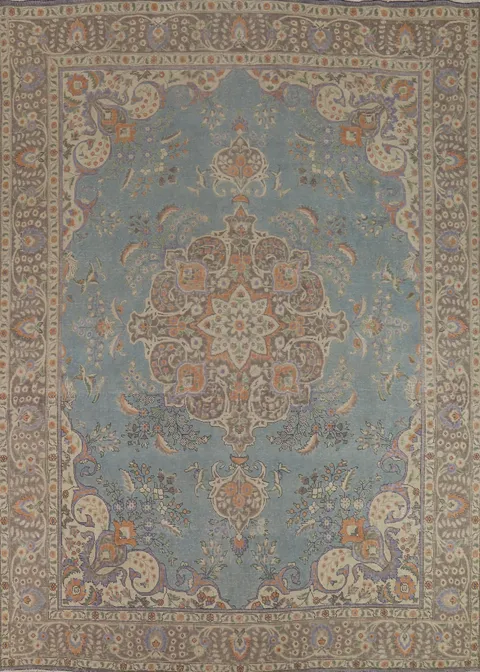 Light Blue Medallion Tabriz Persian Area Rug 10x12
