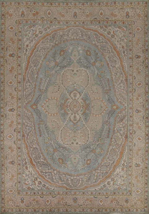 Light Blue Floral Wool Tabriz Persian Area Rug 10x13