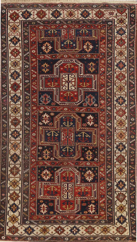 Pre-1900 Antique Vegetable Dye Kazak Oriental Rug 4x7