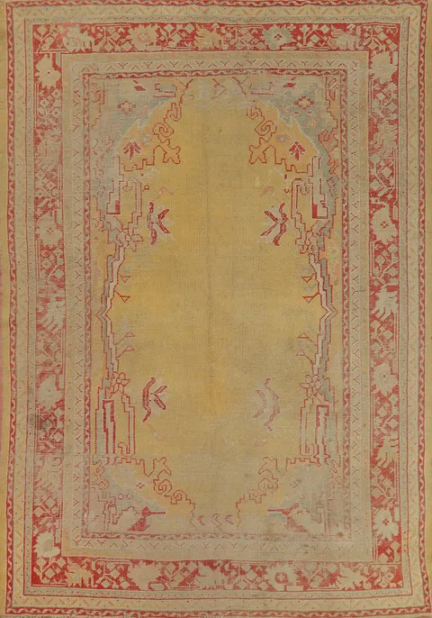 Pre-1900 Antique Vegetable Dye Oushak Turkish Area Rug 7x10
