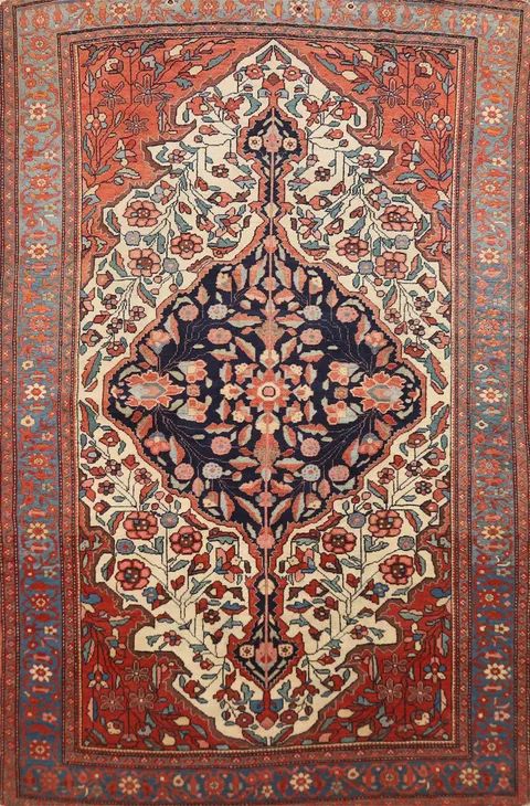 Pre-1900 Antique Vegetable Dye Sarouk Farahan Persian Rug 4x6