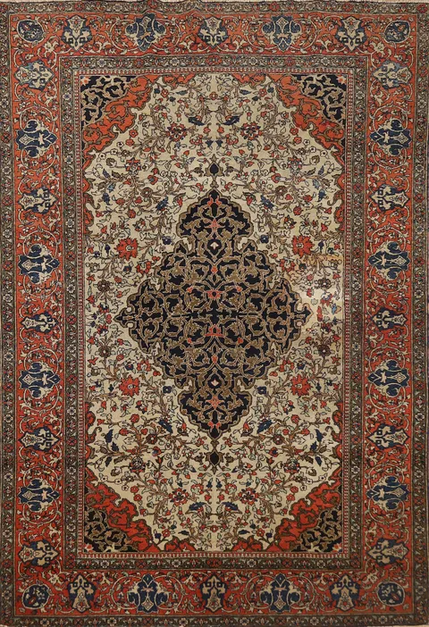Pre-1900 Antique Vegetable Dye Sarouk Farahan Persian Rug 4x7