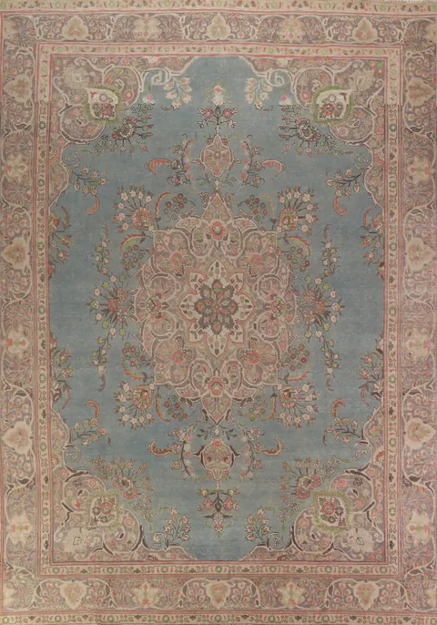 Light Blue Medallion Tabriz Persian Area Rug 9x12
