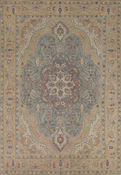 Light Blue Medallion Wool Tabriz Persian Area Rug 8x11