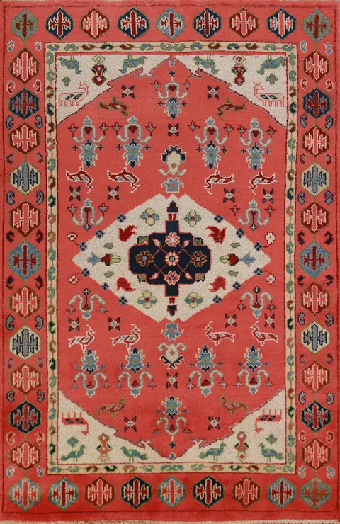 Animals Wool Tribal Kazak Oriental Area Rug 5x8