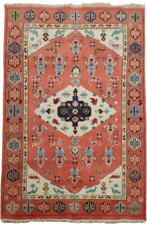 Elegant Persian Style Tribal Red and Ivory Hand-made Rug 5'x8'