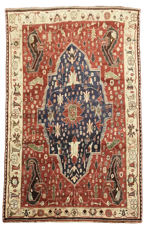 Antique Vegetable Dye Tribal Kashkoli Shiraz Persian Area Rug 6x9 ft