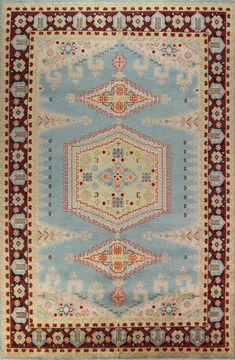 Light Blue Geometric Viss Oriental Large Rug 10x14