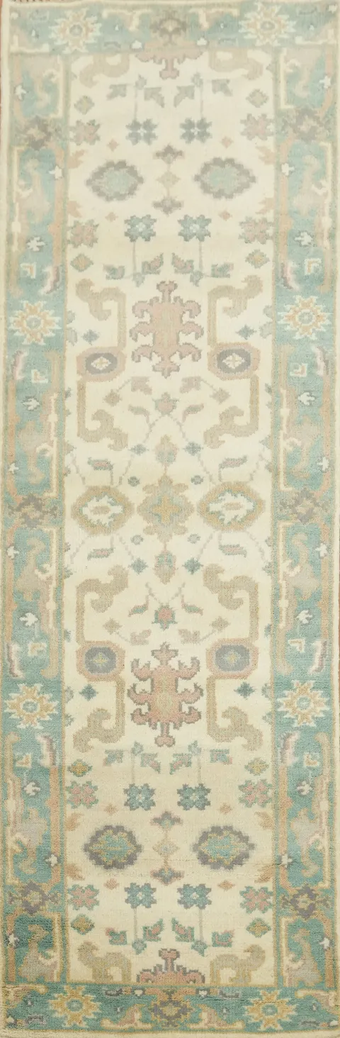 Ivory Wool Oushak Oriental Runner Rug 3x8