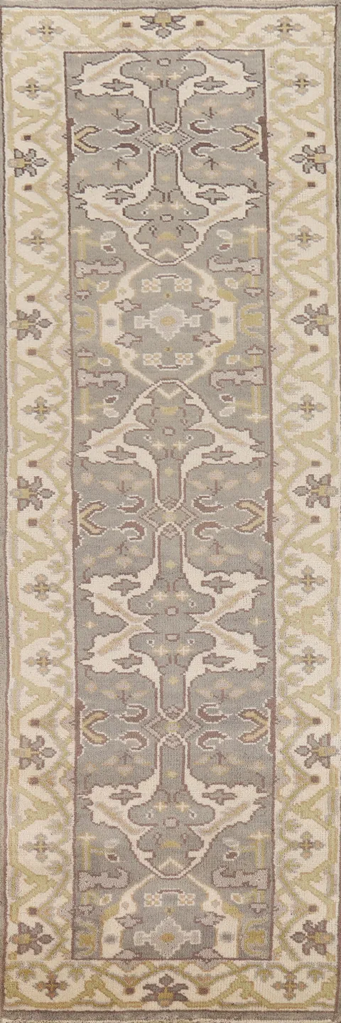Gray Wool Oushak Oriental Runner Rug 3x10
