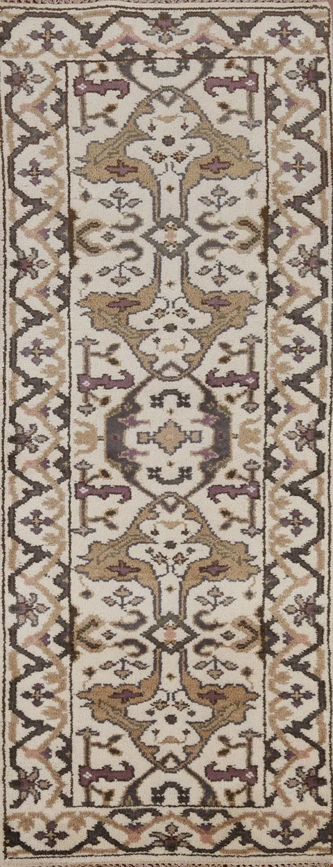 All-Over Ivory Wool Oushak Oriental Runner Rug 3x8