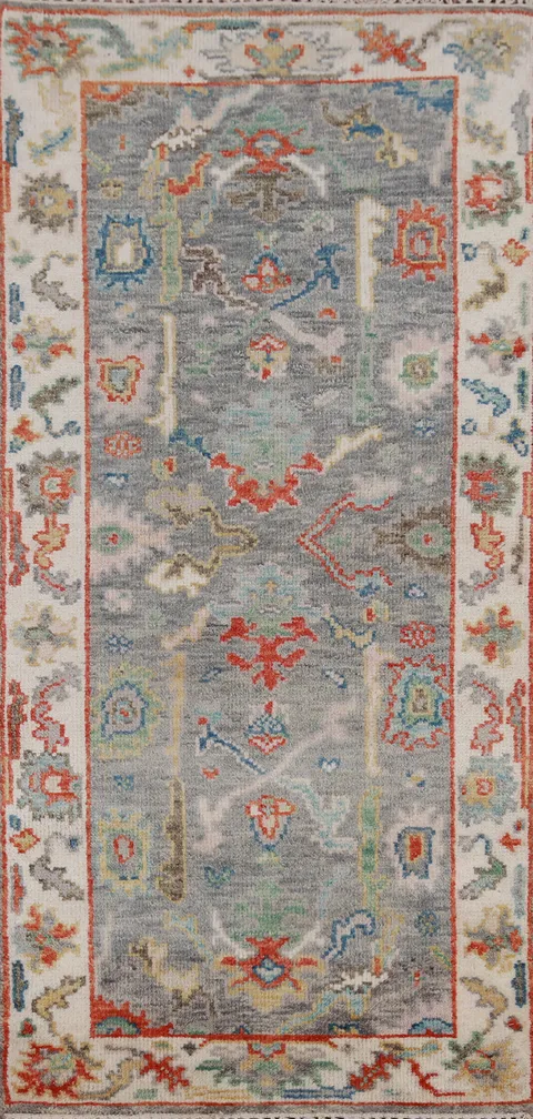 Gray & Ivory Wool Oushak Oriental Foyer Rug 3x6