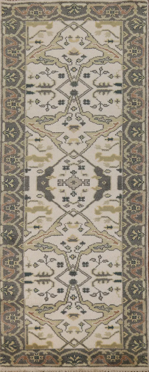 Handmade Ivory Oushak Oriental Runner Rug 3x8