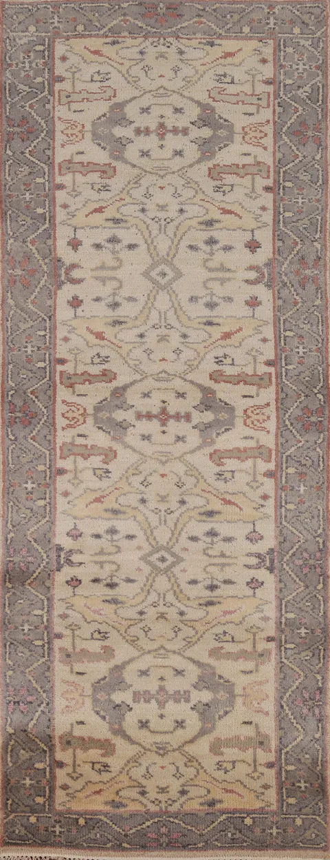 All-Over Beige Wool Oushak Oriental Runner Rug 3x8
