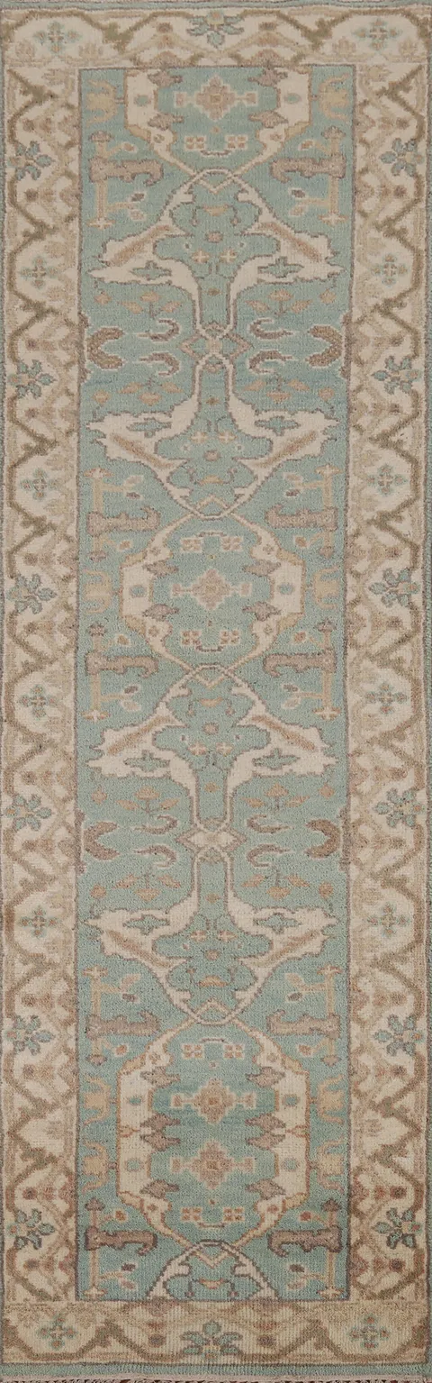 Light Blue Handmade Oushak Oriental Runner Rug 3x10