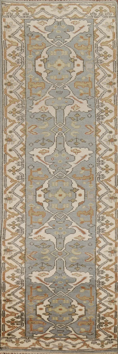 Gray Wool Oushak Oriental Runner Rug 3x10