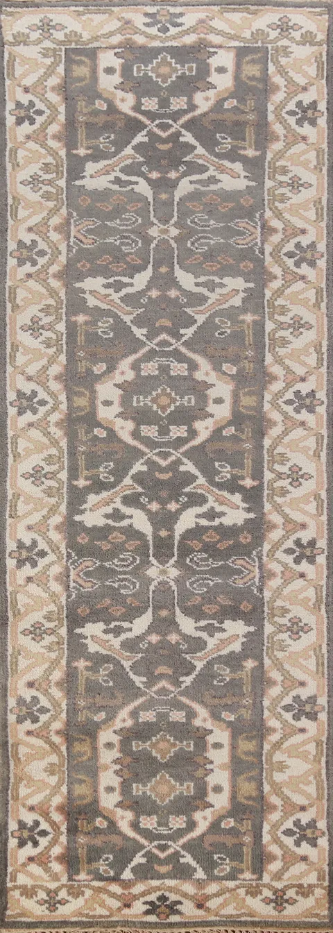 Gray Wool Oushak Oriental Runner Rug 3x10