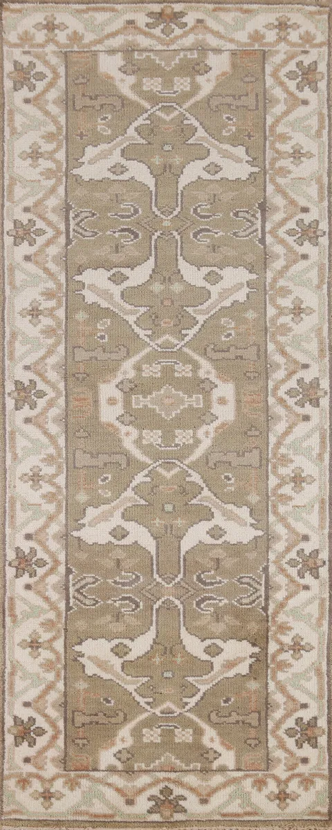 Light Brown Wool Oushak Oriental Runner Rug 3x8