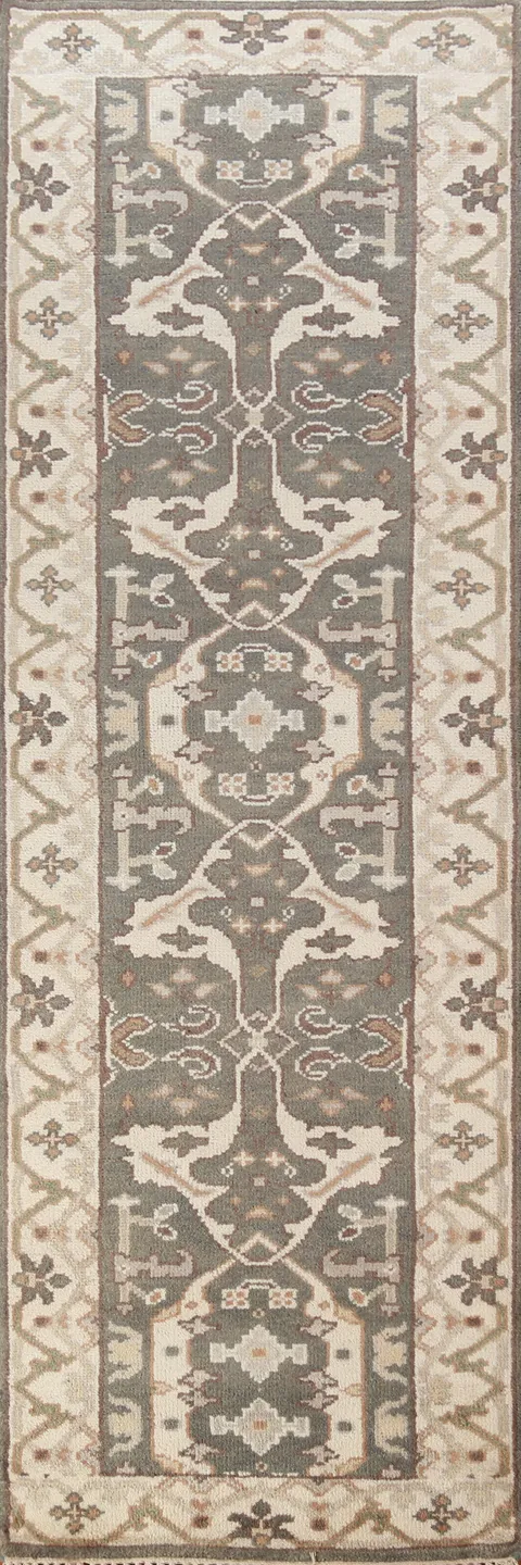 Handmade Gray Oushak Oriental Runner Rug 3x10