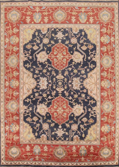 Navy Blue & Orange Oushak Indian Area Rug 8x10