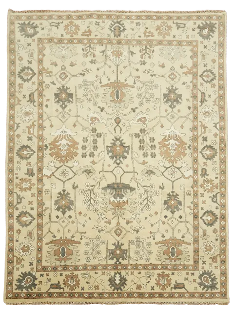 Elegant Beige and Brown Oriental Rug with Floral Patterns 9'x12'