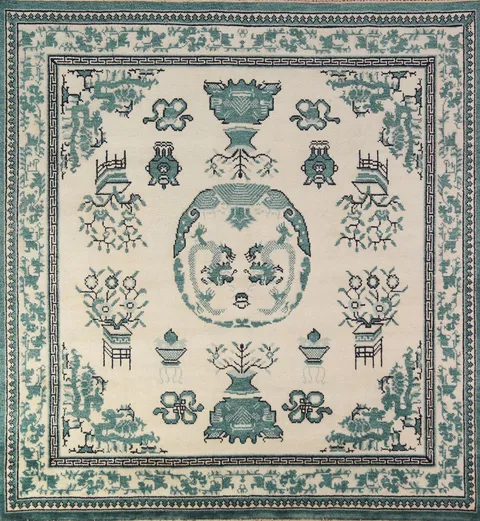 Handmade Wool Art Deco Oriental Square Rug 8x8