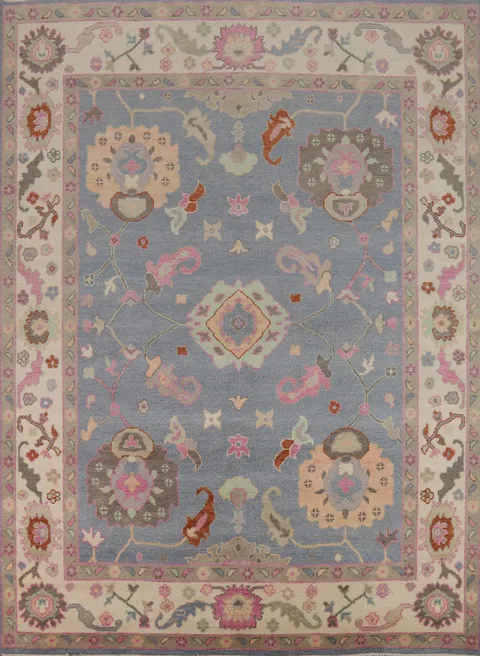 Light Blue Floral Oushak Indian Area Rug 8x10