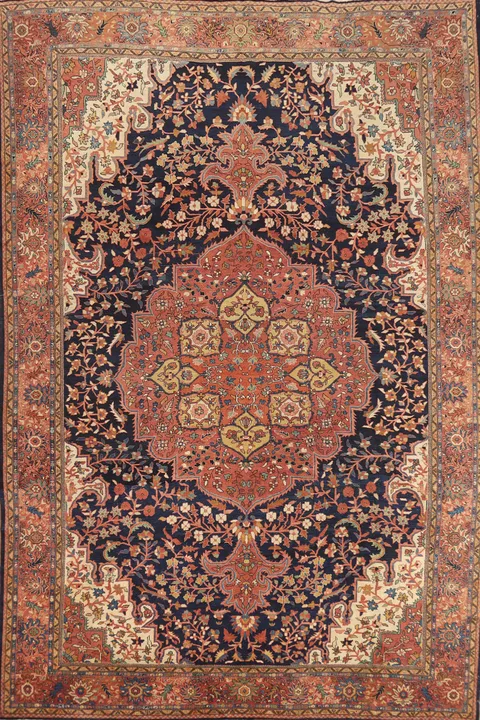 Pre-1900 Vegetable Dye Sarouk Farahan Persian Area Rug 9x13