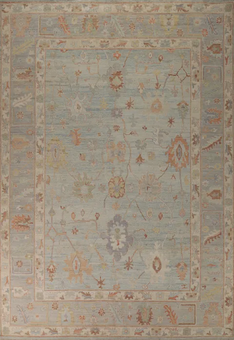 Light Blue Vegetable Dye Oushak Turkish Area Rug 9x12