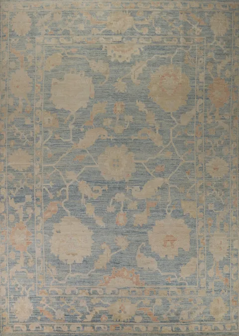 Vegetable Dye Blue Oushak Turkish Area Rug 9x12