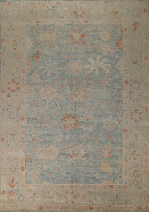 Light Blue Vegetable Dye Oushak Turkish Area Rug 9x12