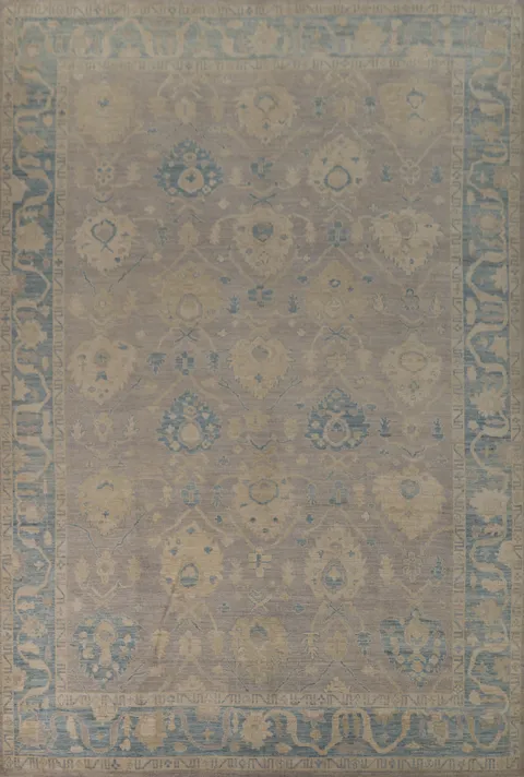 Gray Vegetable Dye Floral Oushak Turkish Large Rug 10x14